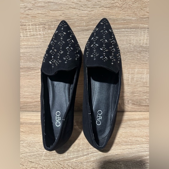 Cato Flats Elegant Black Rhinestone Loafers size 8 faux suede slip on shoes - Picture 6 of 12